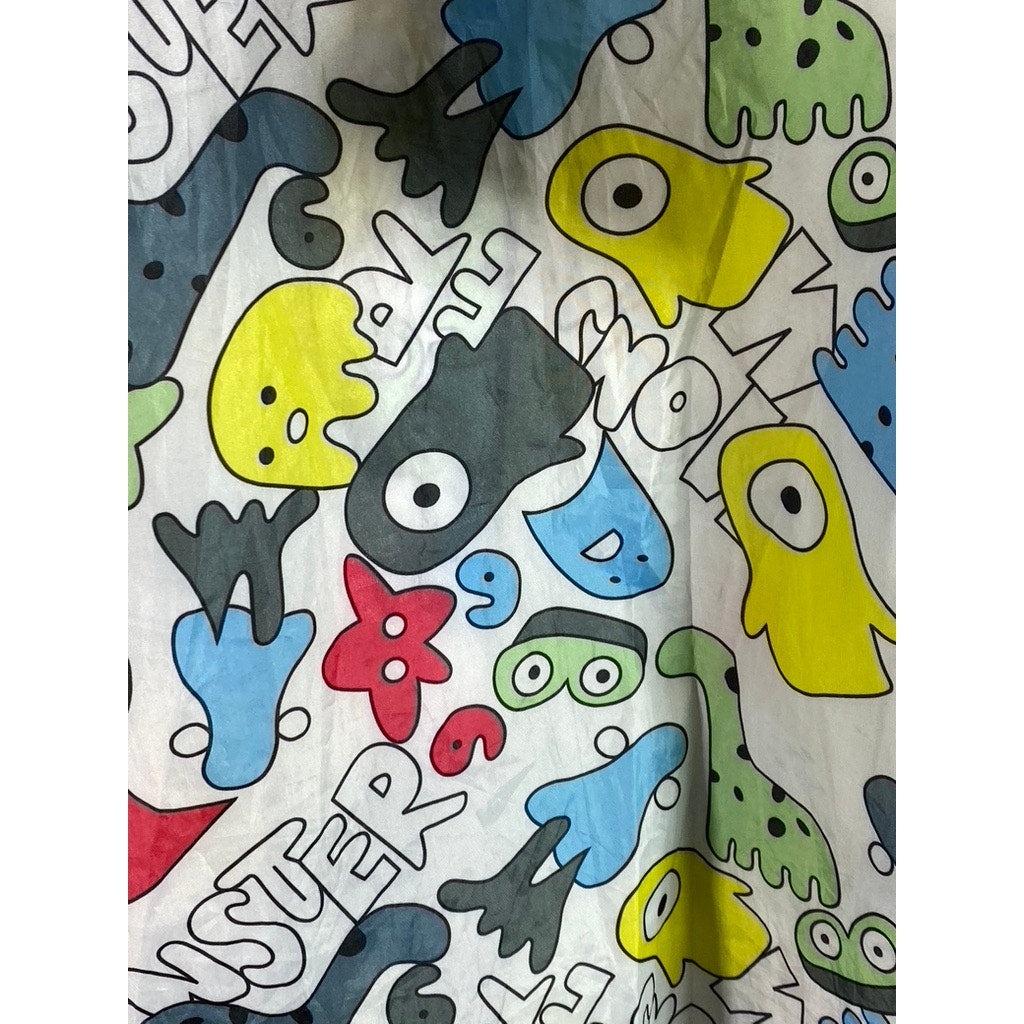 SAPHIROSE Unisex White Multicolor Monster Printed Zip-Up Hooded Rain Poncho SZXL