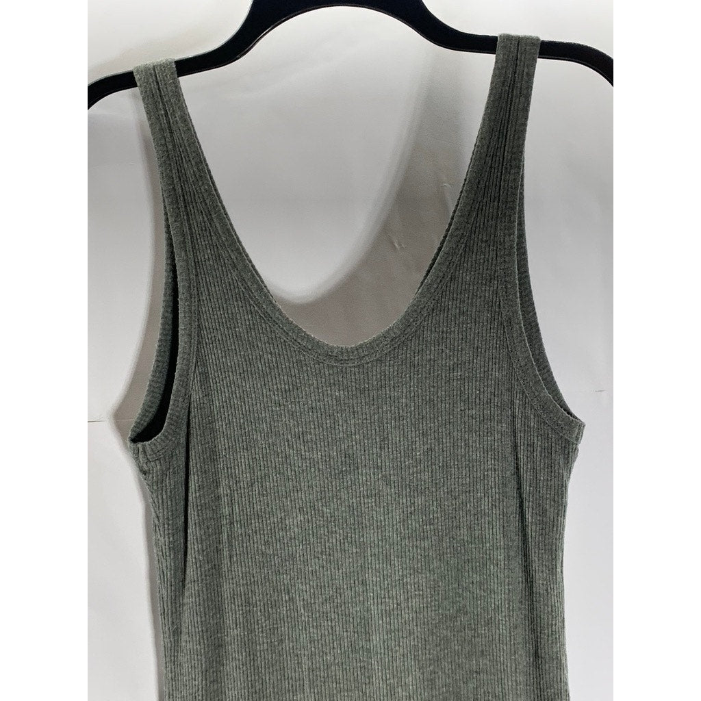 ALL IN FAVOR Women's Gray Ribbed Henley Casual Midi Tank Dress SZ S