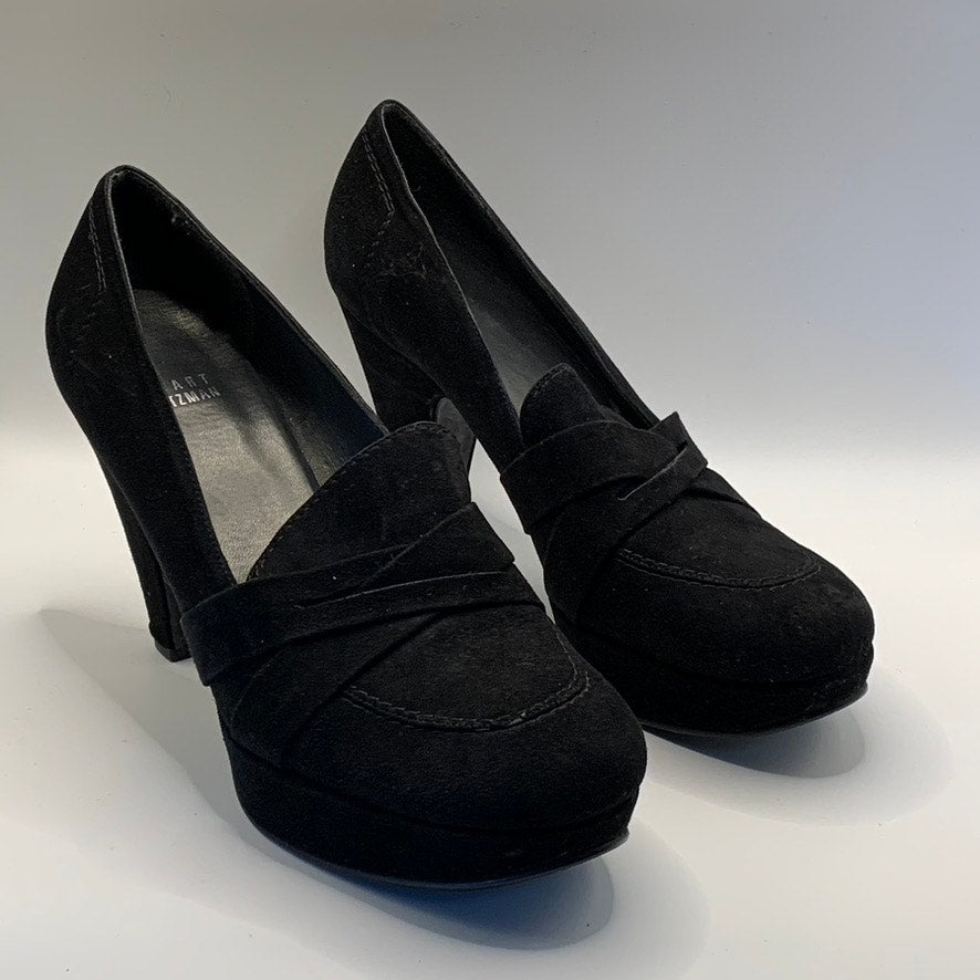 STUART WEITZMAN Women's Black Suede Criss-Cross Round-Toe Pumps SZ 6.5