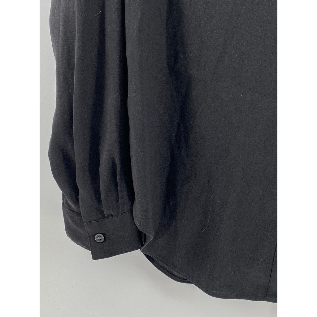 ANN TAYLOR Women's Black Solid Regular-Fit Button-Up Long Sleeve Top SZ M