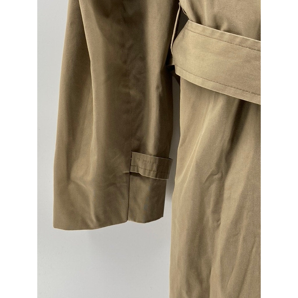 UNBRANDED Men's Tan Button-Up Long Sleeve Notch Collar Belted Trench Coat SZ L
