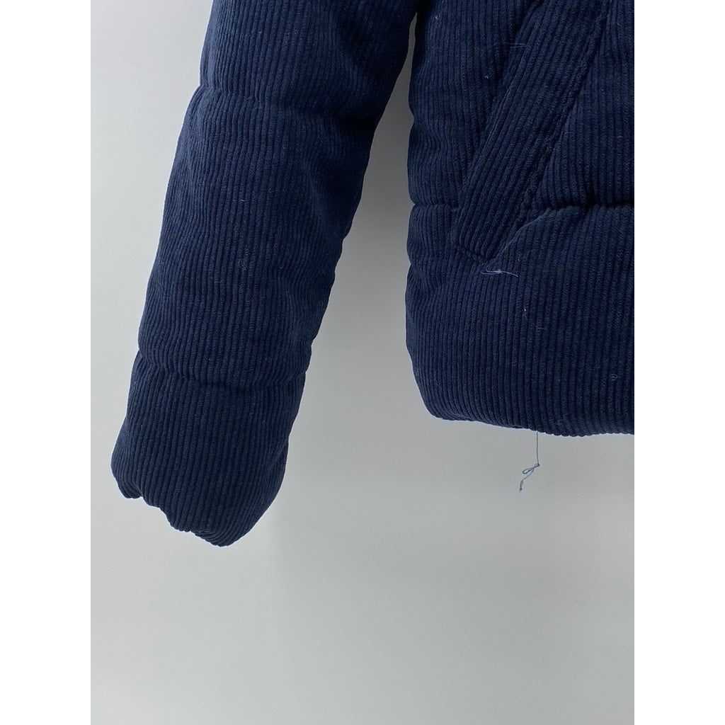 AMBIANCE OUTWEAR Women's Navy Blue Corduroy Stand Collar Puffer Jacket SZ S