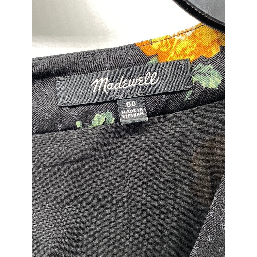 MADEWELL Women's Black-Yellow Lilyblossom Button-Front Long Sleeve Dress SZ 00