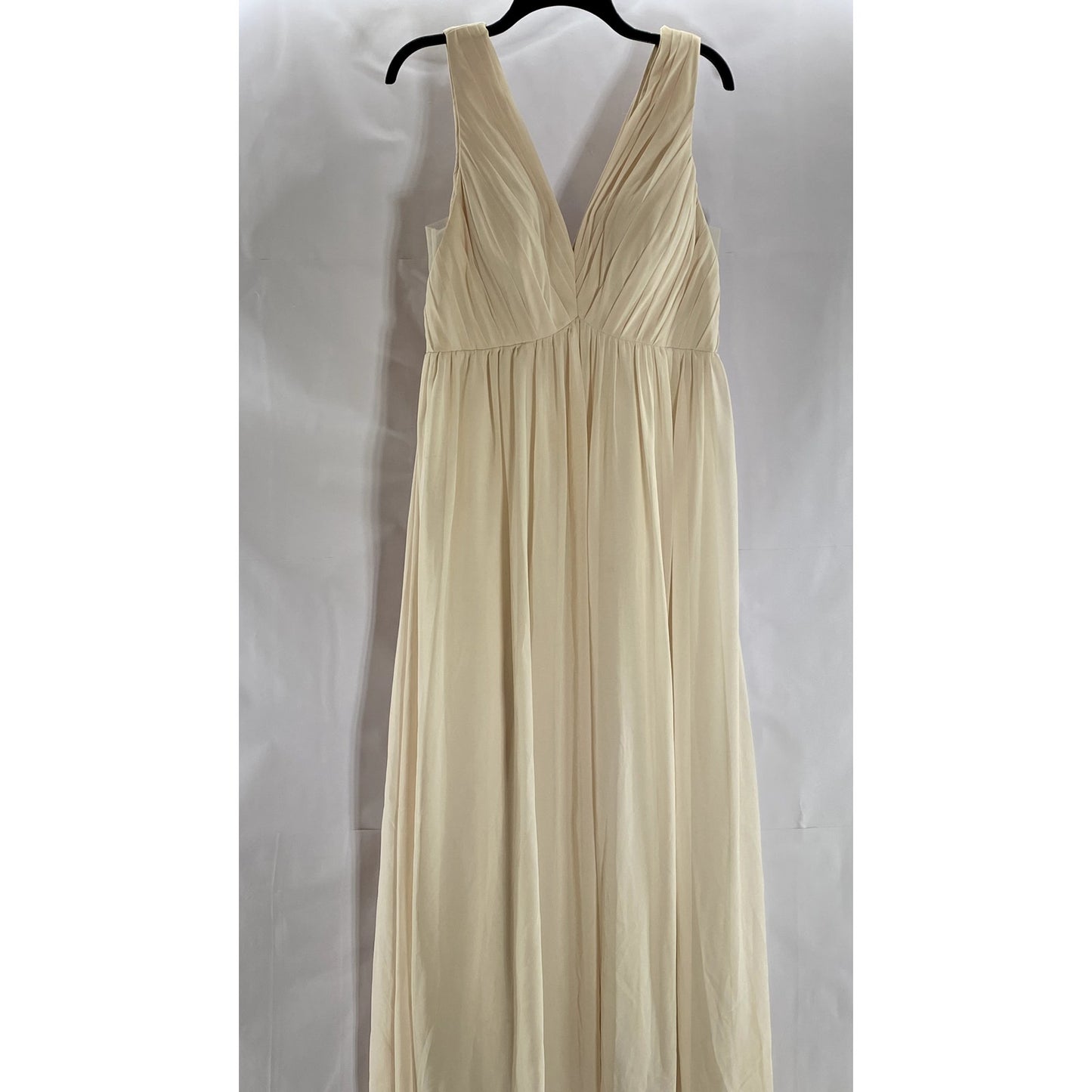 AZAZIE Women's Beige Double V-Neck Sleeveless Mesh Maxi A-Line Dress SZ 12