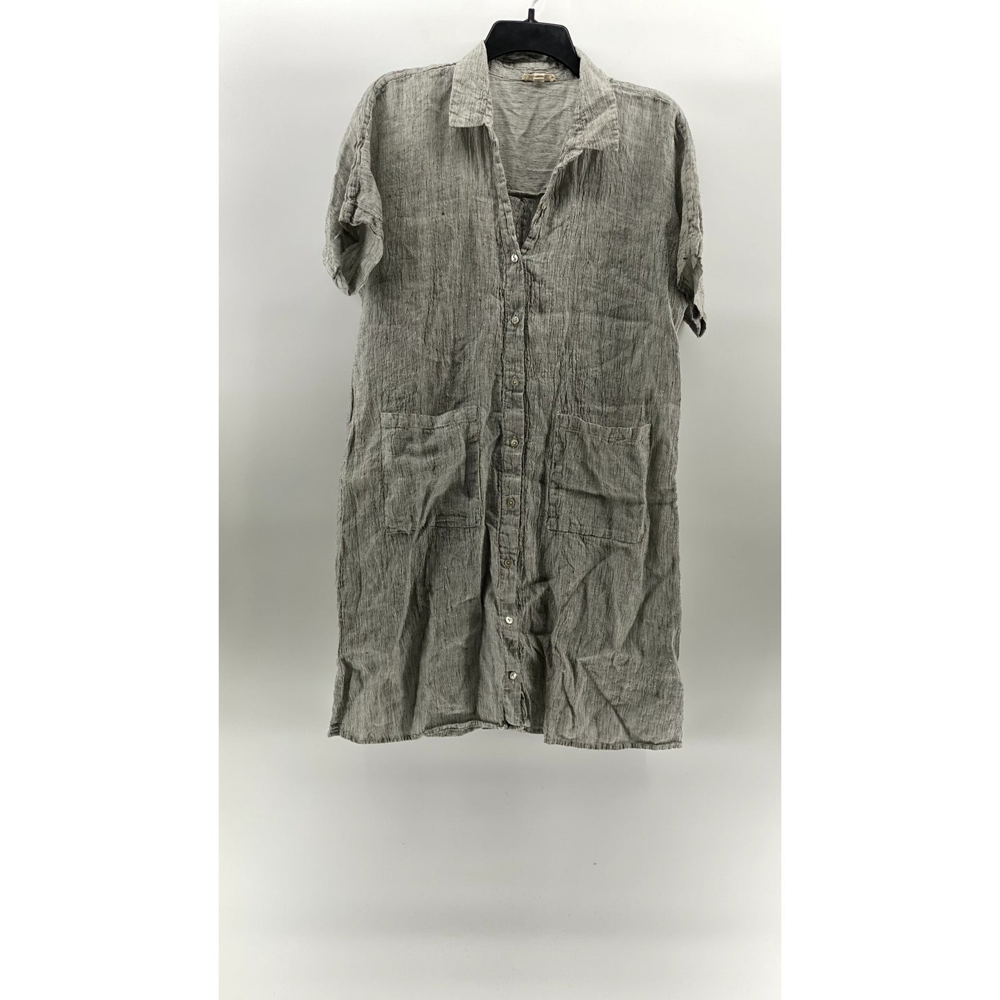 EILEEN FISHER Women's Gray Button-Up Short Sleeve Knee Length Shirt Dress SZ S