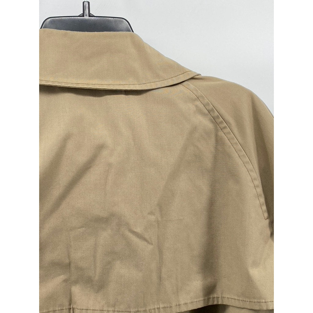 UNBRANDED Men's Tan Button-Up Long Sleeve Notch Collar Belted Trench Coat SZ L