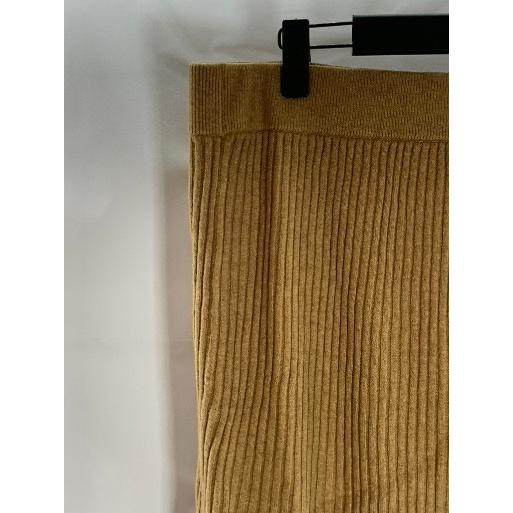 GAP Women's Camel Heather Cash Like Cotton Ribbed Knee Length Sweater Skirt SZ L