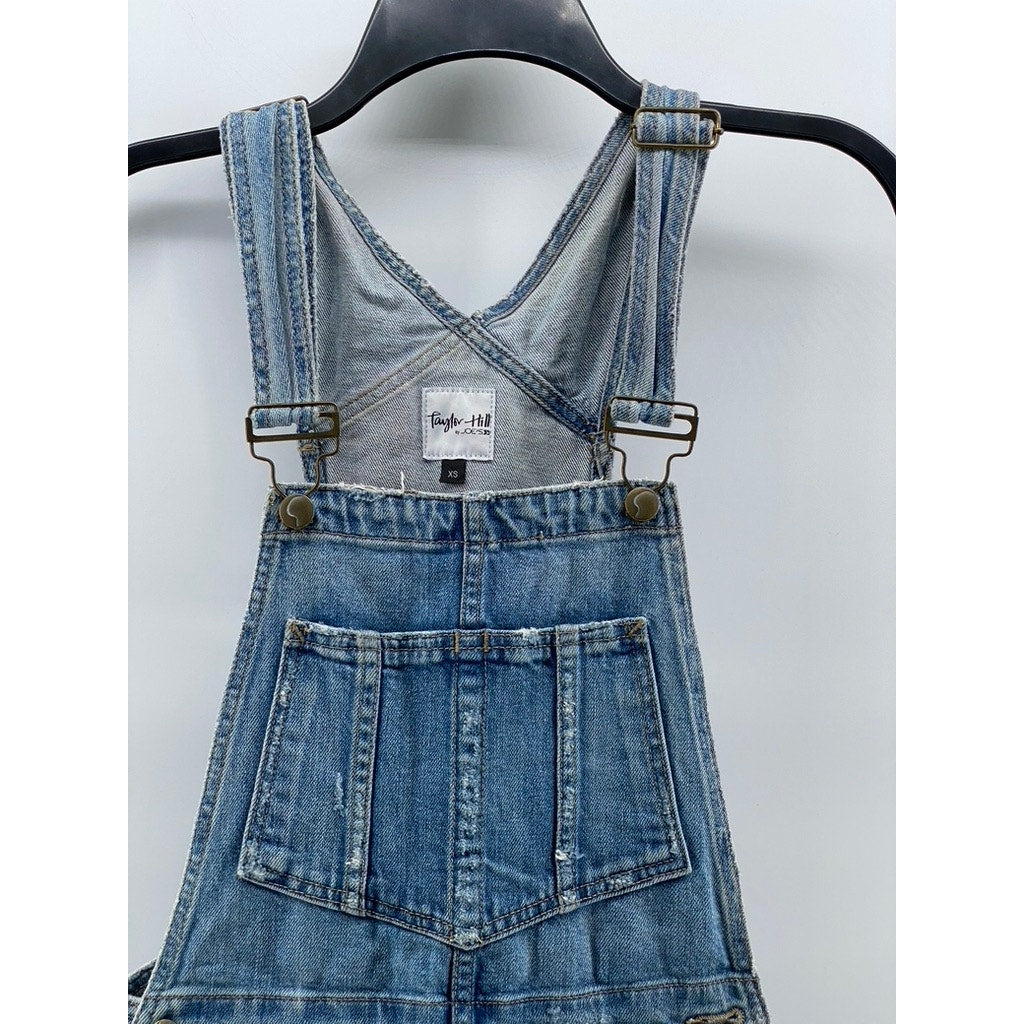 TAYLOR HILL BY JOE'S Women's Blue Denim Frayed Cuffed Hem Short Overall SZ XS