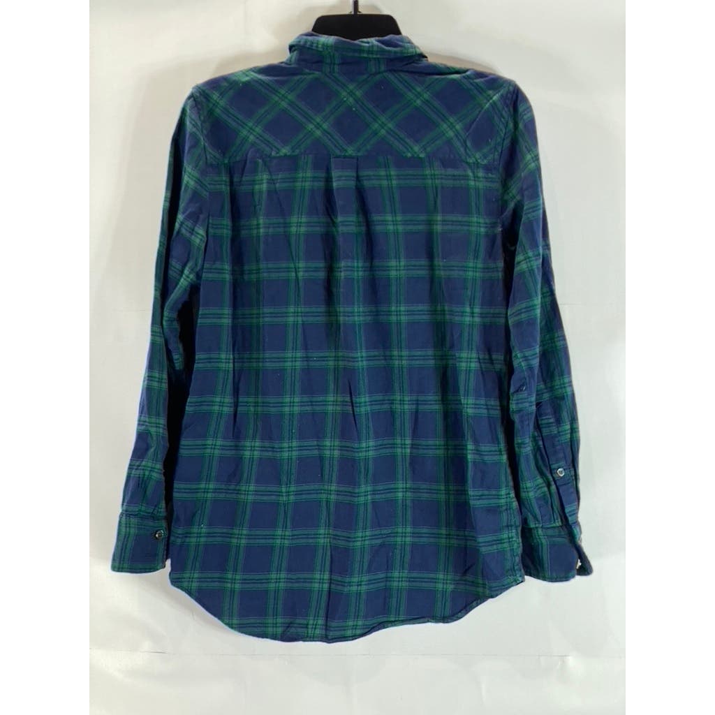 J. CREW Women's Green/Blue Plaid Boyfit Button-Up Long Sleeve Top SZ XS