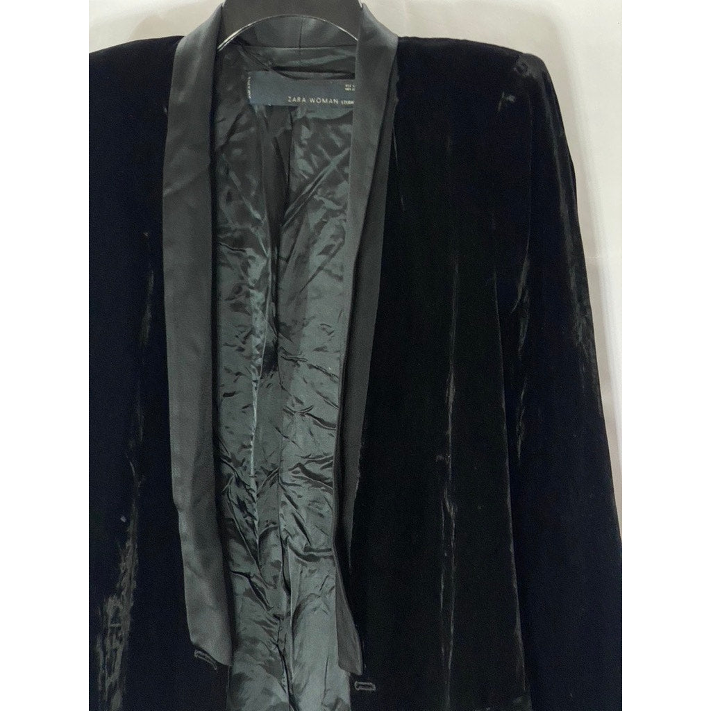 ZARA STUDIO Women’s Black Velvet Double Breasted Shawl Collar Blazer SZ M