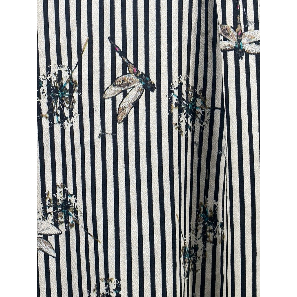 ZARA Women’s Black-Gray Striped Dragonfly Button-Up Long Sleeve Tunic Top SZ S
