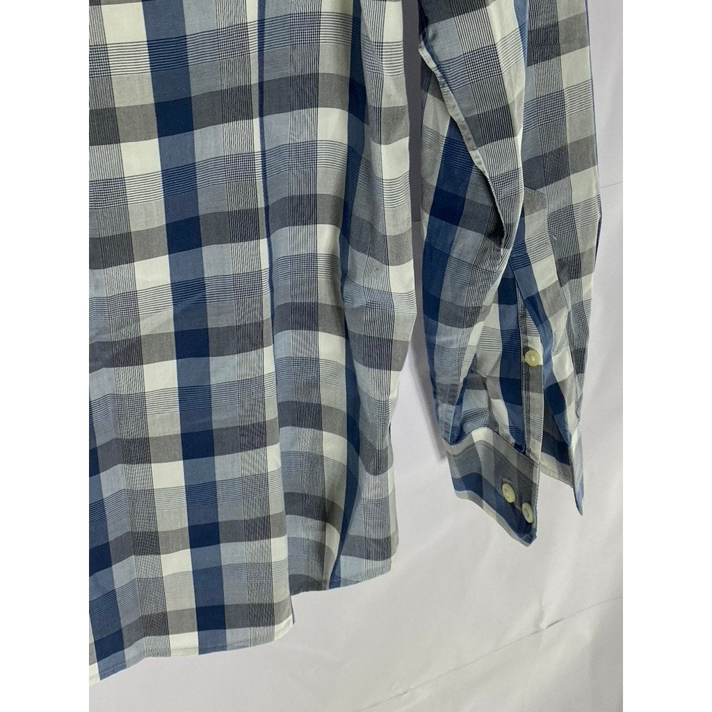 BANANA REPUBLIC Men's Blue-Gray Plaid Grant-Fit Supima Button-Up Shirt SZ M