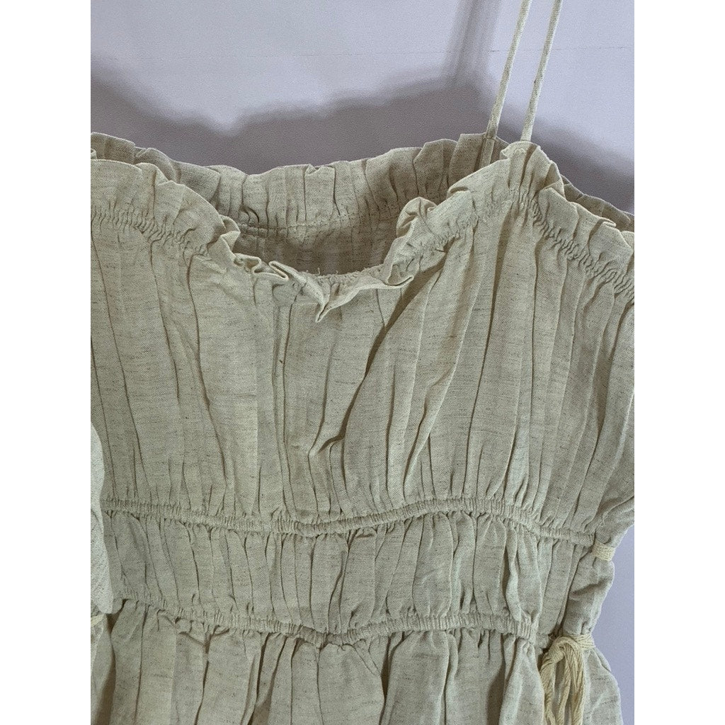 ZARA Women's Tan Straight-Neck Ruffle Elastic Waist Strap Rustic Top SZ L