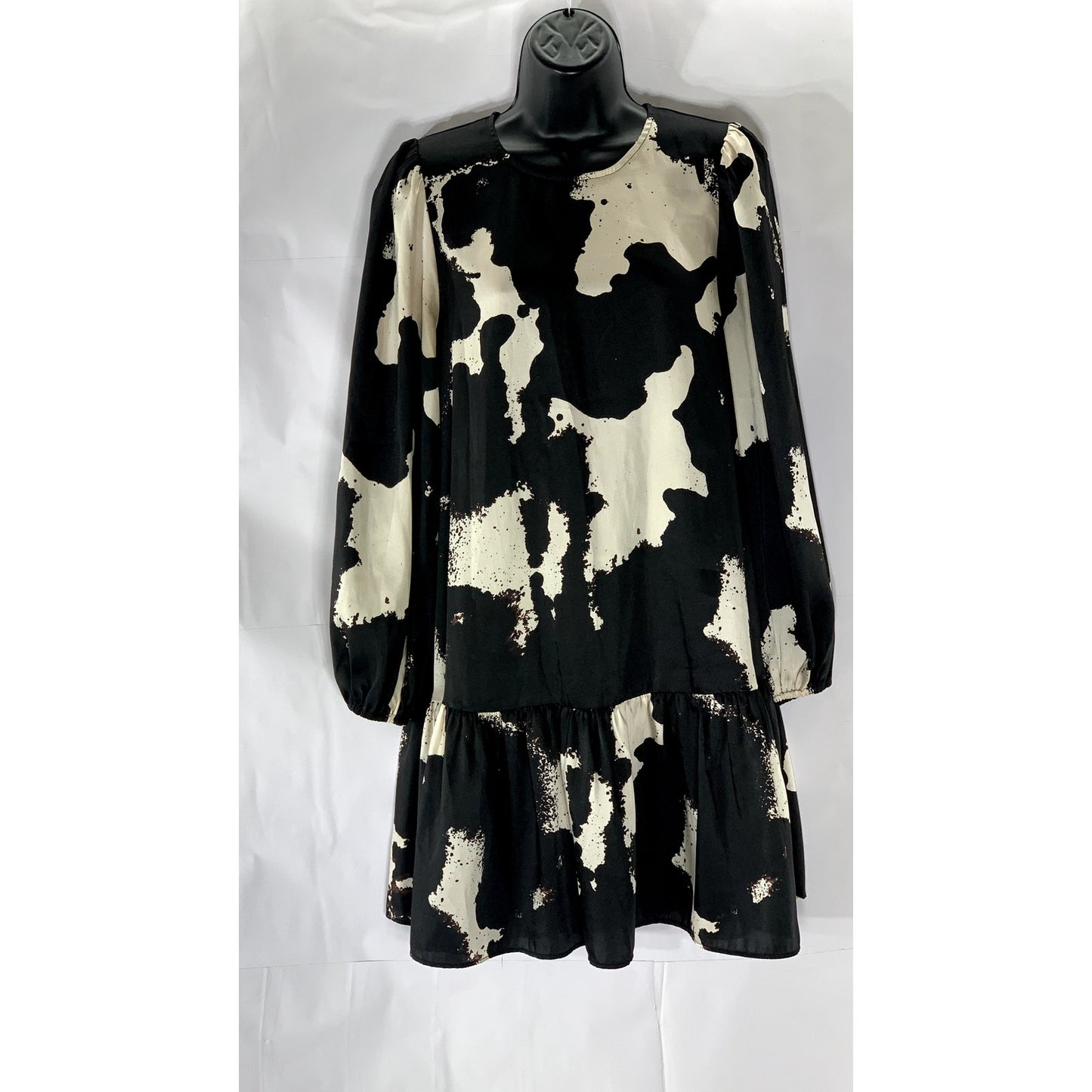 ALEXIS X TARGET Women's Black-Beige Ruffle-Hem Long Sleeve Mini Dress SZ M