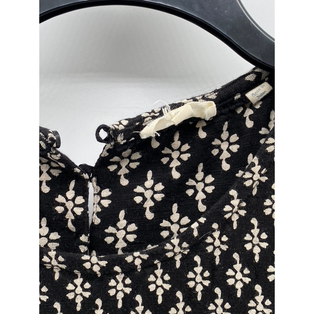FATFACE Women's Black Printed Crewneck Short Sleeve Simone Knee Length Dress SZ8