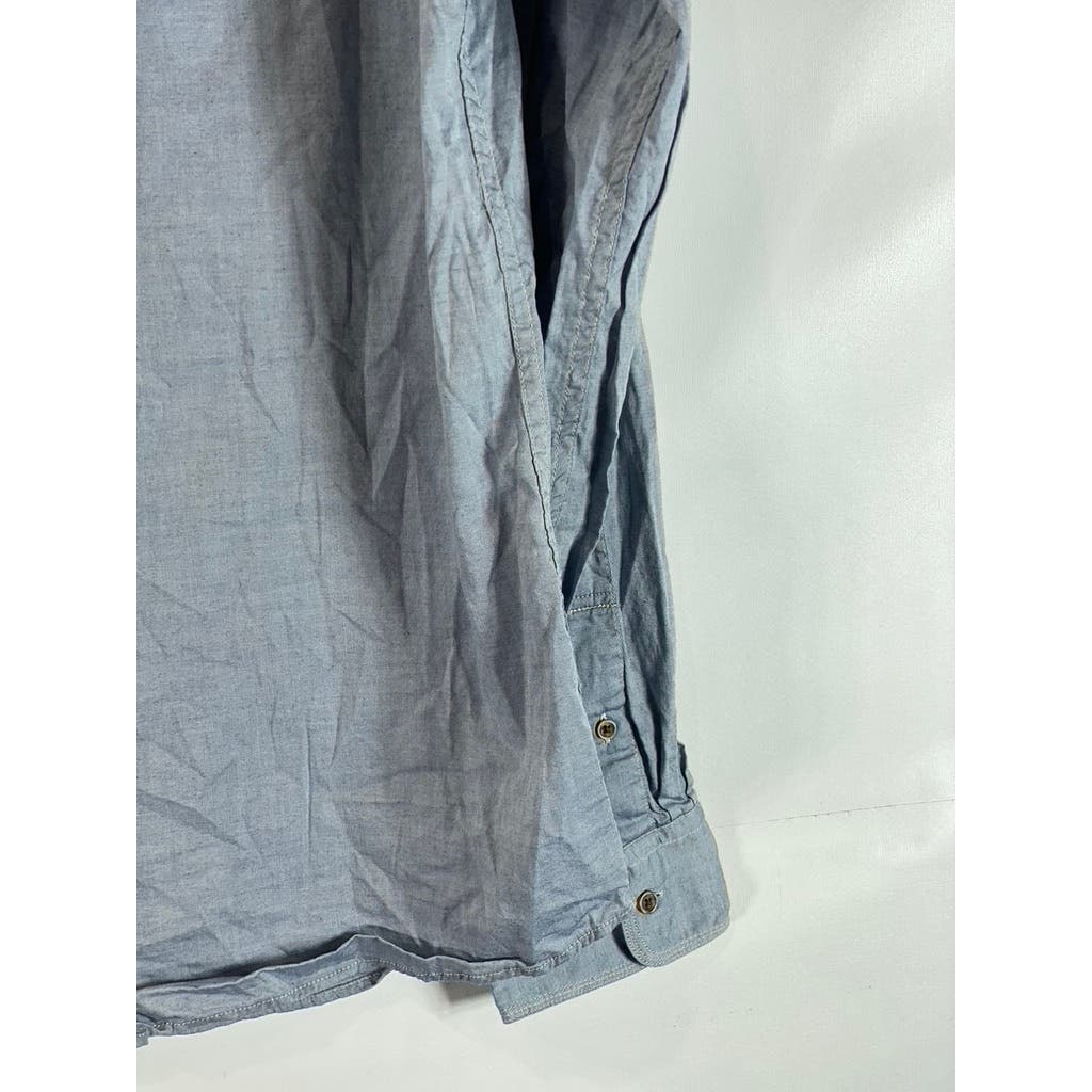 SCOTCH & SODA Men's Light Blue Raw Mandarin Collar Regular-Fit Collar SZ XL