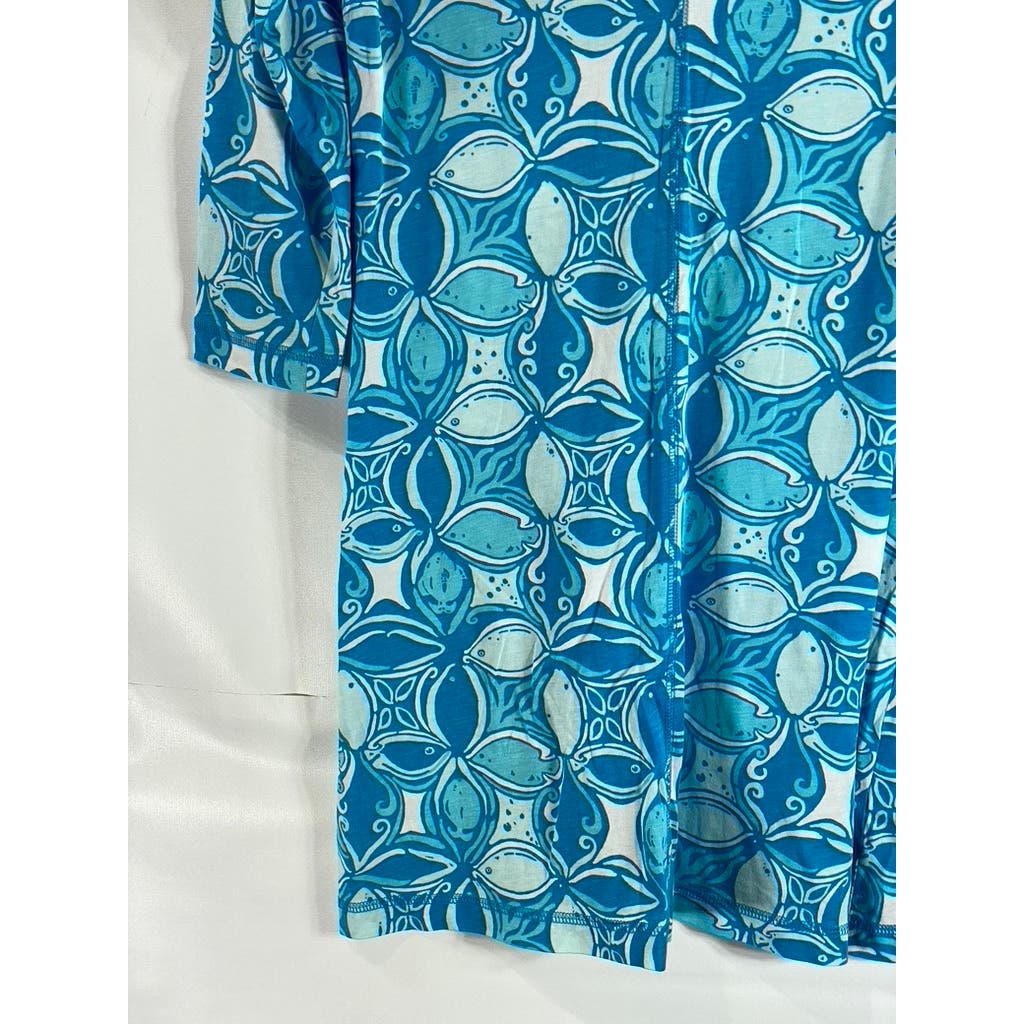 LILLY PULITZER Women's Blue Printed Juliet What A Racquet V-Neck Mini Dress SZ M