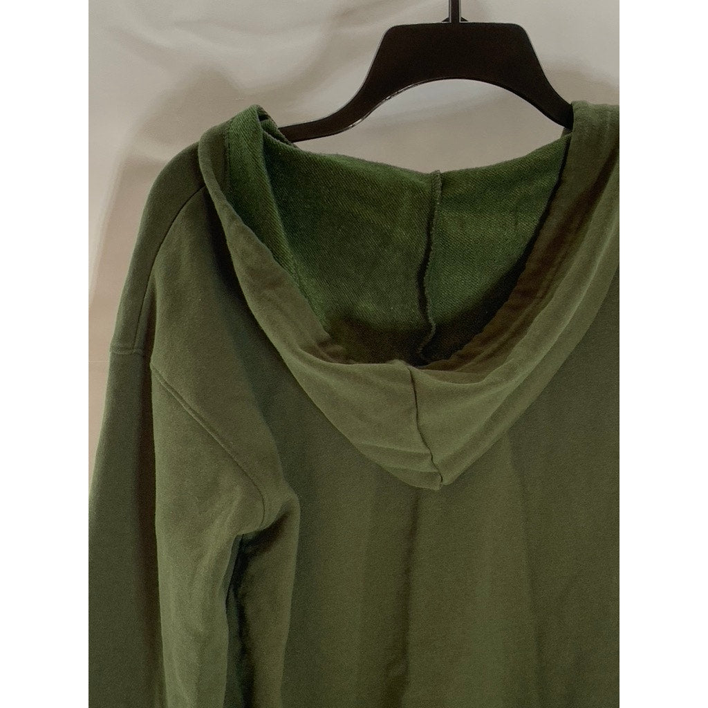 UNBRANDED Women's Army Green Solid Casual Zip-Up Hooded Sweater SZ L