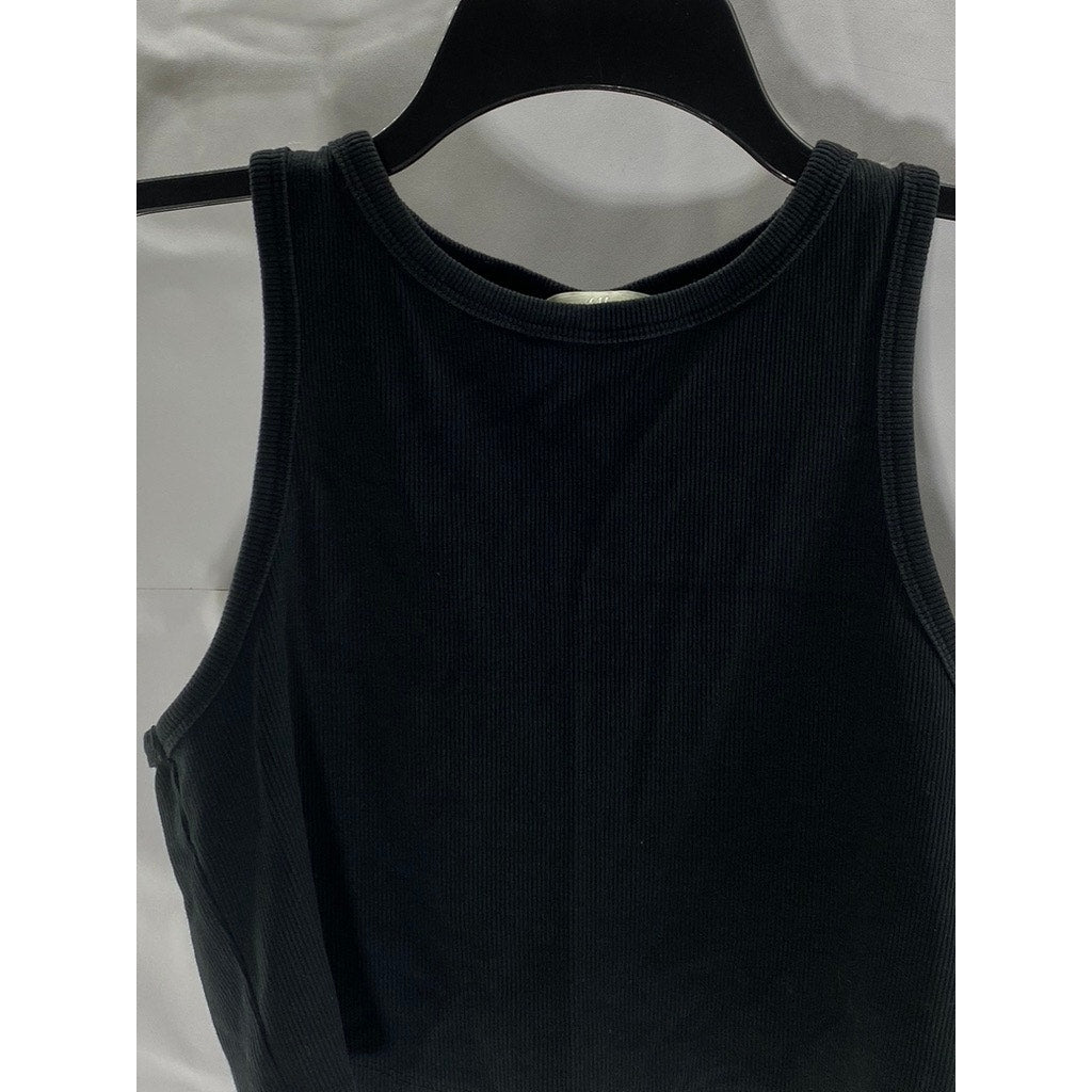 H&M Women's Black Sleeveless Ribbed Knit Stretch Halter Crop Top SZ L