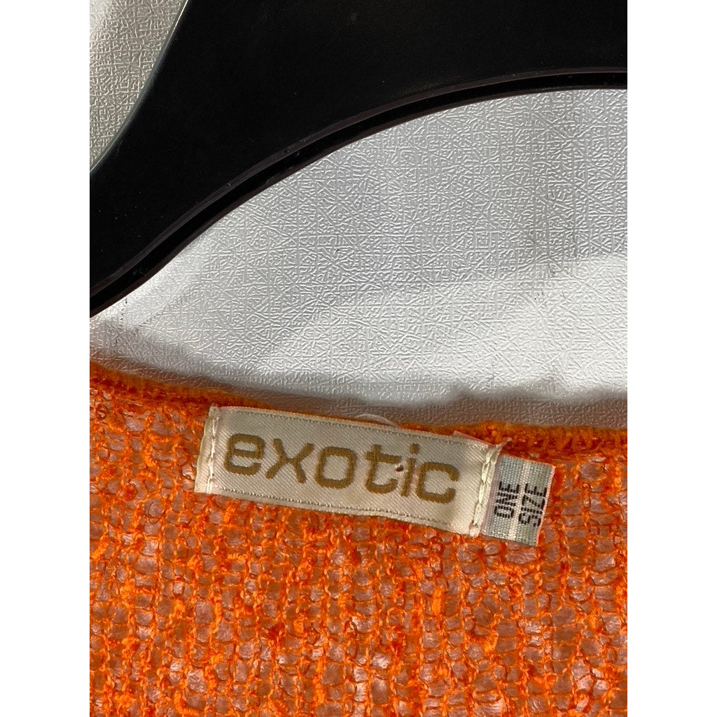 EXOTIC Women's Bright Orange Knit Open Front Elbow-Sleeve Shrug SZ OS