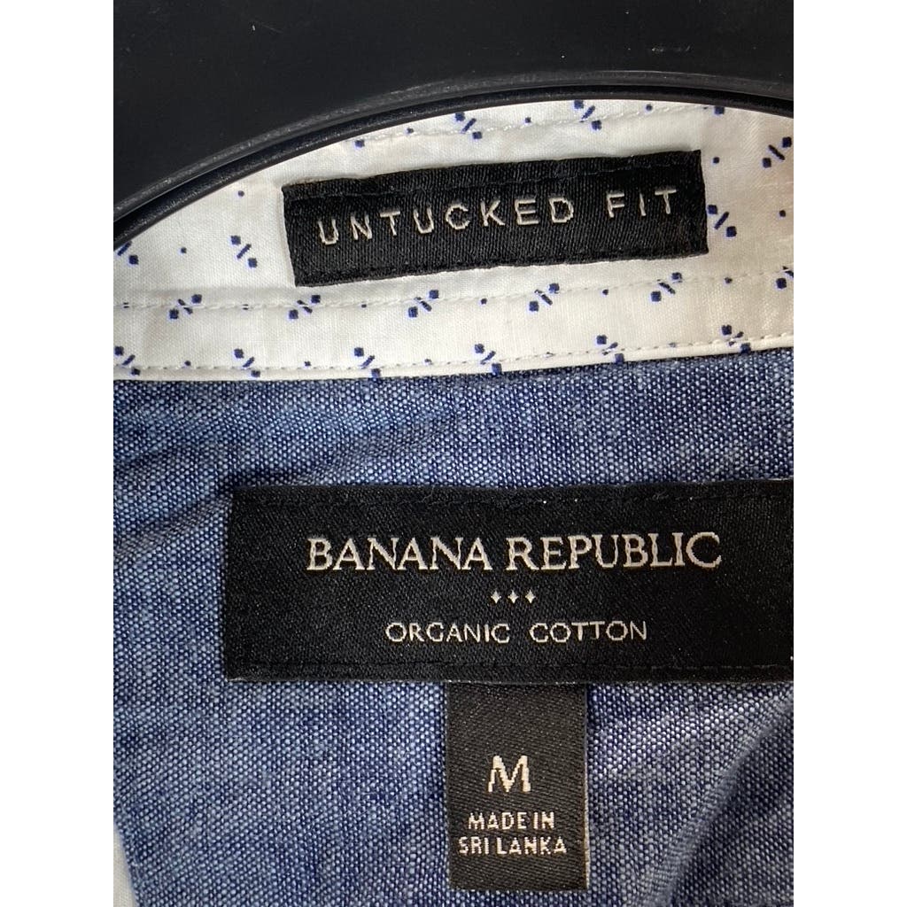 BANANA REPUBLIC Men's White/Grey Print Organic Cotton Untucked Fit Shirt SZ M