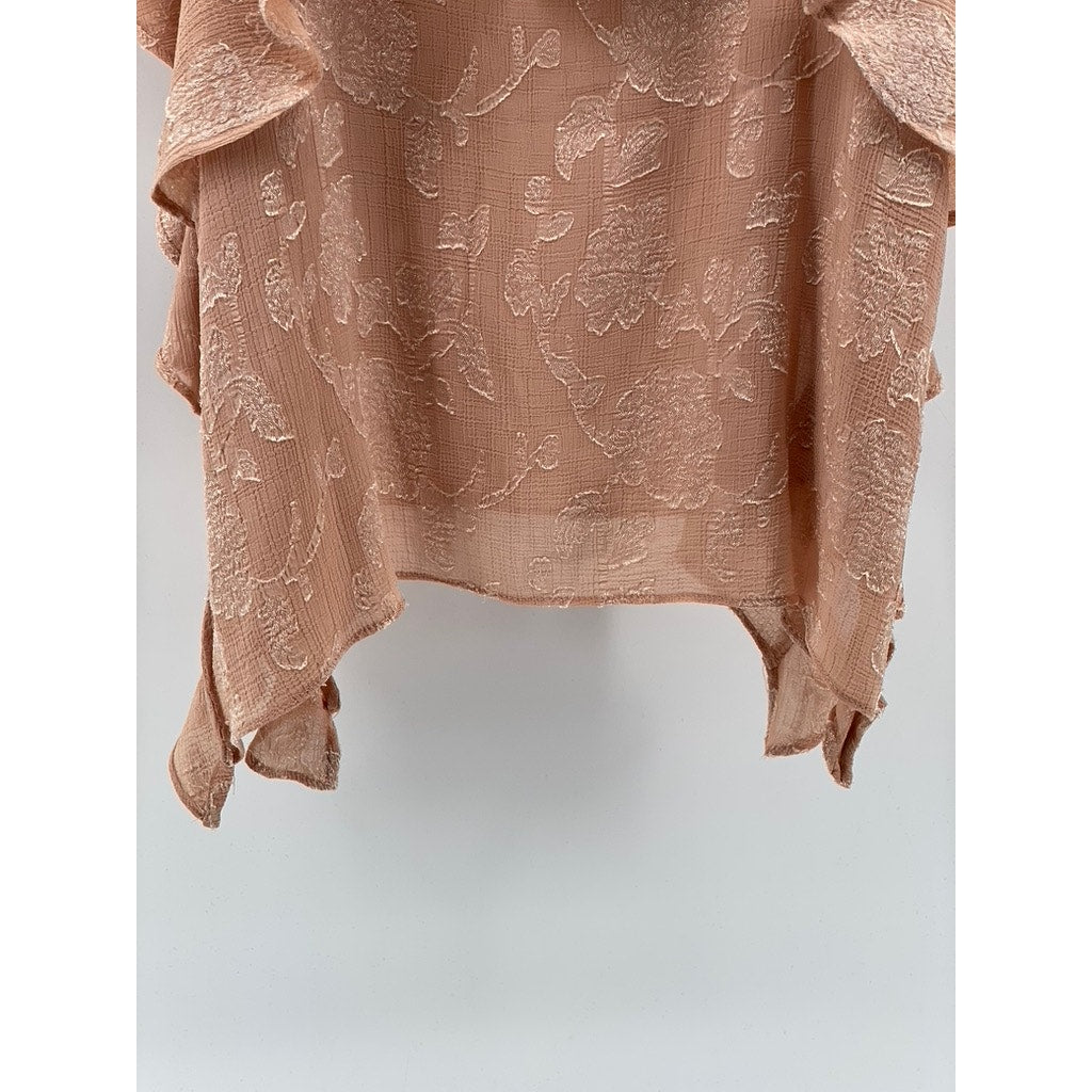 ZARA Women's Salmon Pink Jacquard Ruffle Spaghetti Strap V-Neck Tank Top SZ M