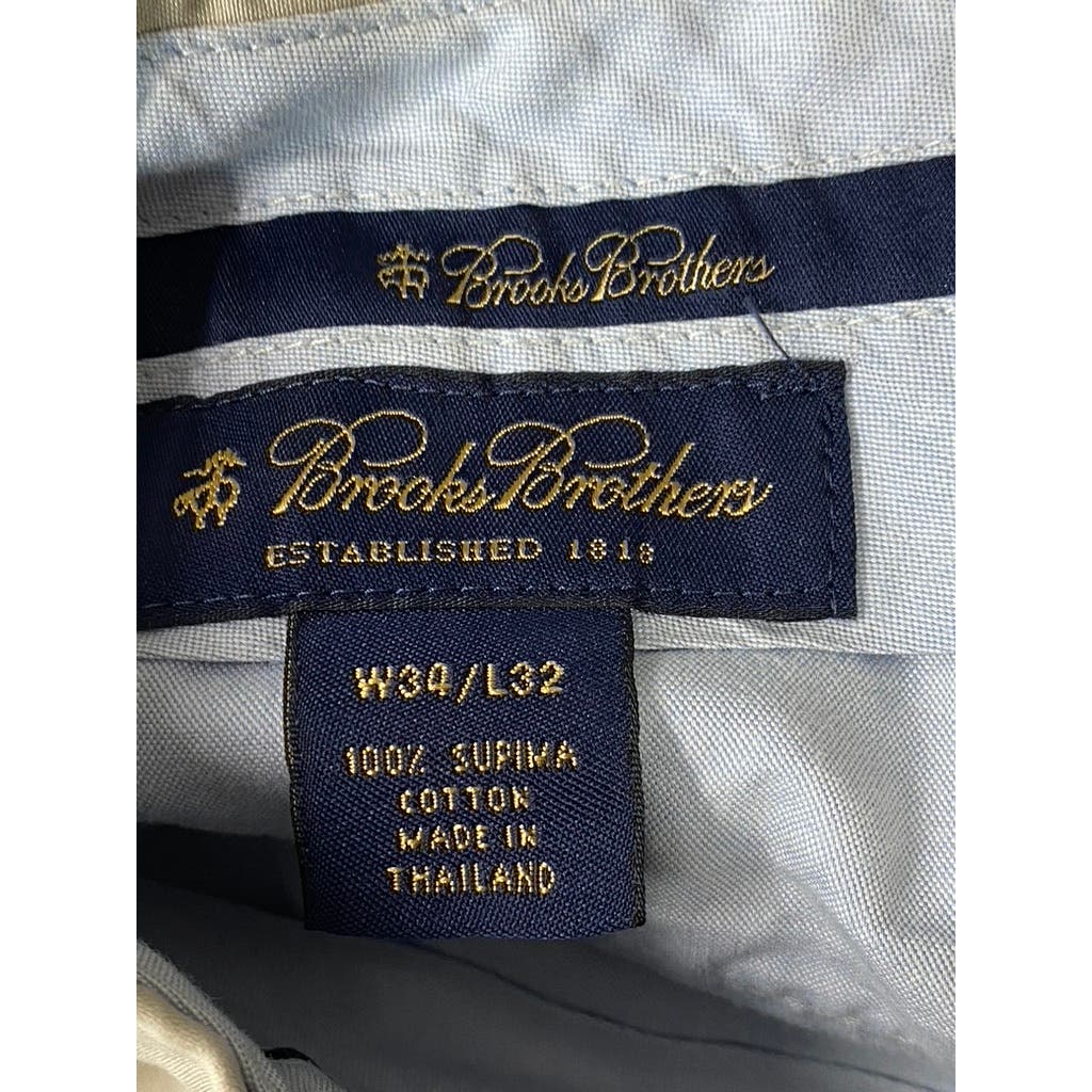 BROOKS BROTHERS Men's Beige Pleated Supima Cotton Cuffed Pants SZ 34X32