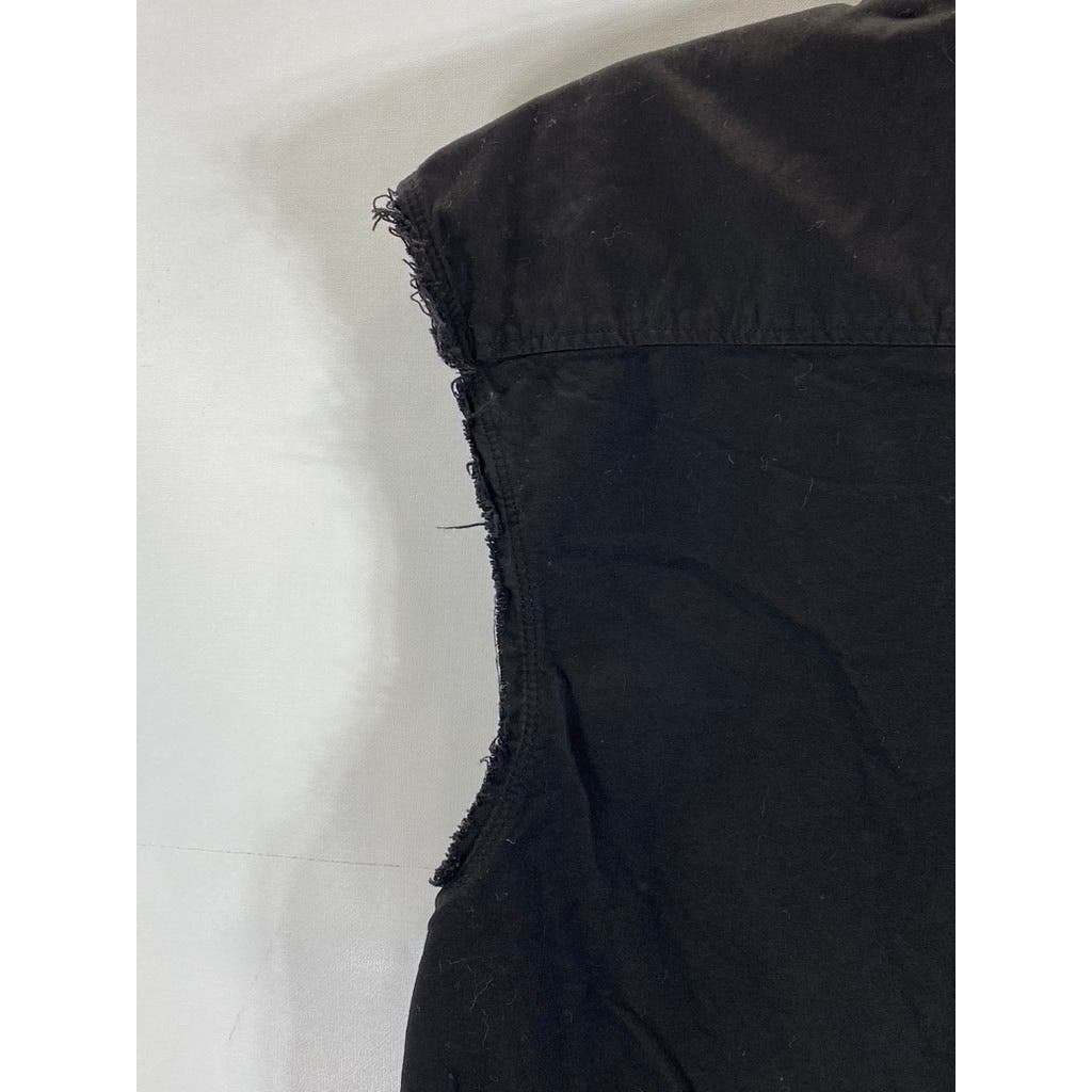 ZARA MAN Men's Solid Black Button-Up Cut-Off Sleeve Shirt SZ M