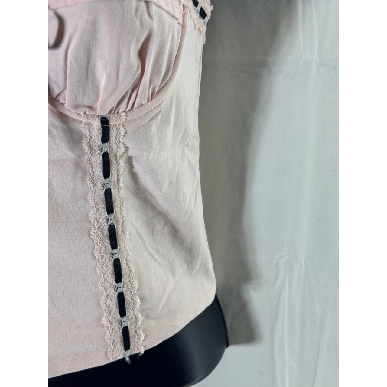 BEVERLY AND BECK Women's Light Pink Bustier Ribbon Bow Cropped Tank Top SZ S