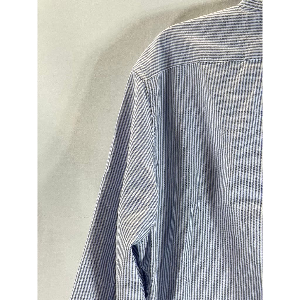 J.CREW Men's Blue/White Striped Slim-Fit Oxford Button-Up Long Sleeve Shirt SZXL