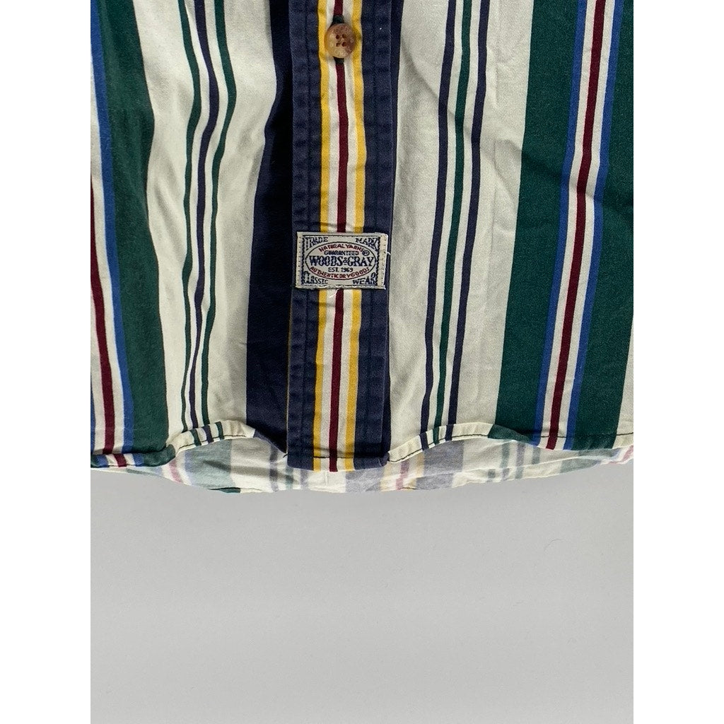 WOODS & GRAY Men's Vintage Green-Blue-Yellow Striped Button-Up Shirt SZ M