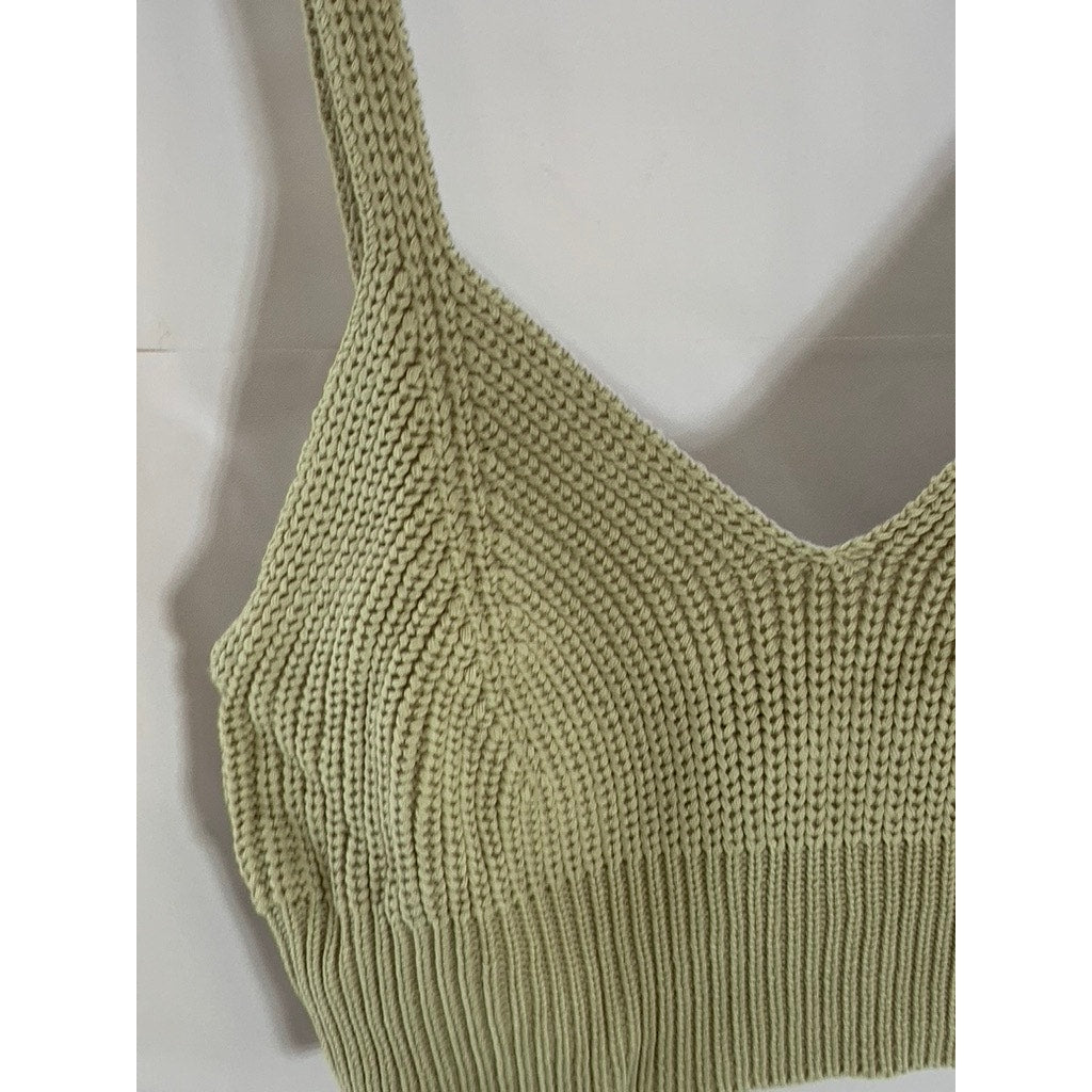 EN SAISON Women's Light Green Sweetheart Neck Knit Crop Tank Top SZ M