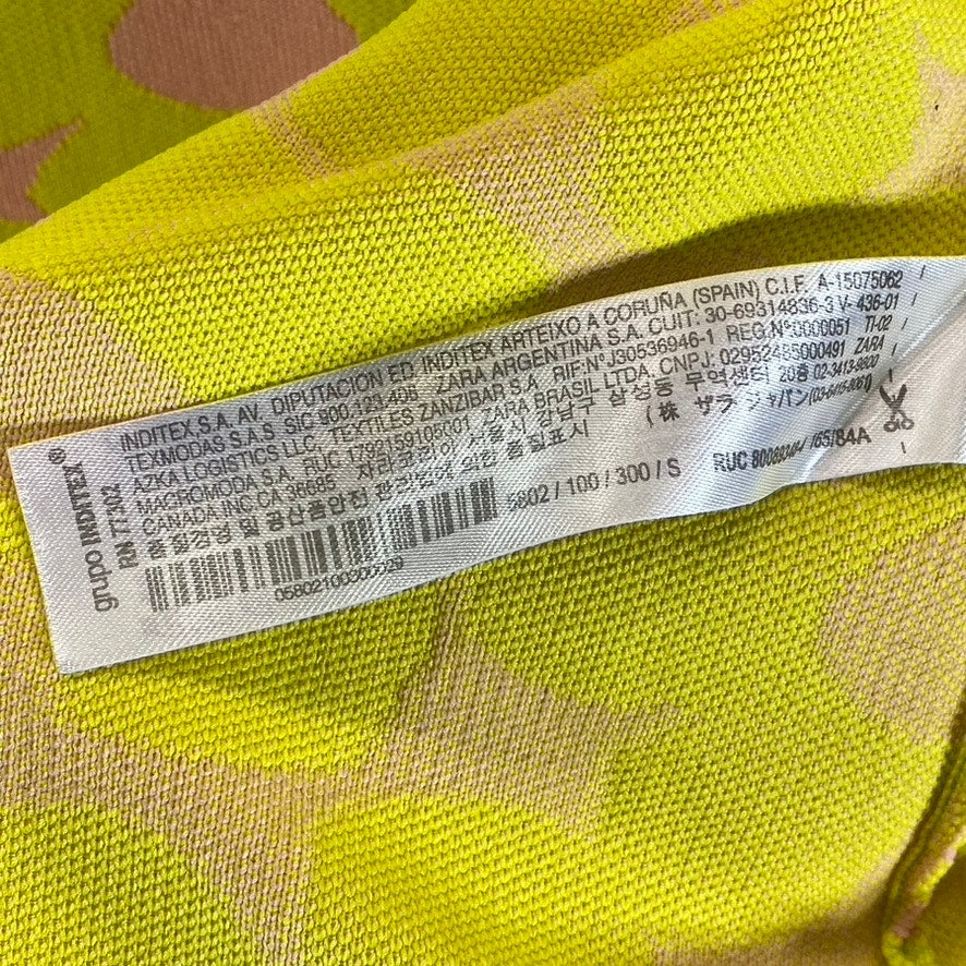 ZARA Women's Yellow/Pink Floral Square-Neck A-Line Mini Dress SZ S