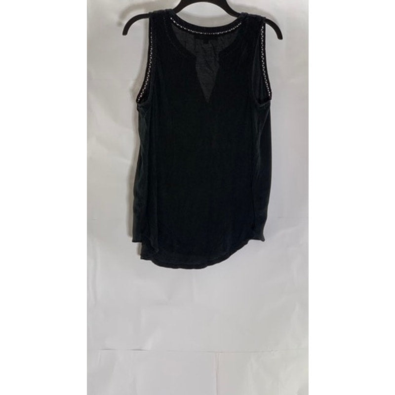 LOFT Women's Black V-Neck Cutout Knit Trim Sleeveless Sheer Top SZ S
