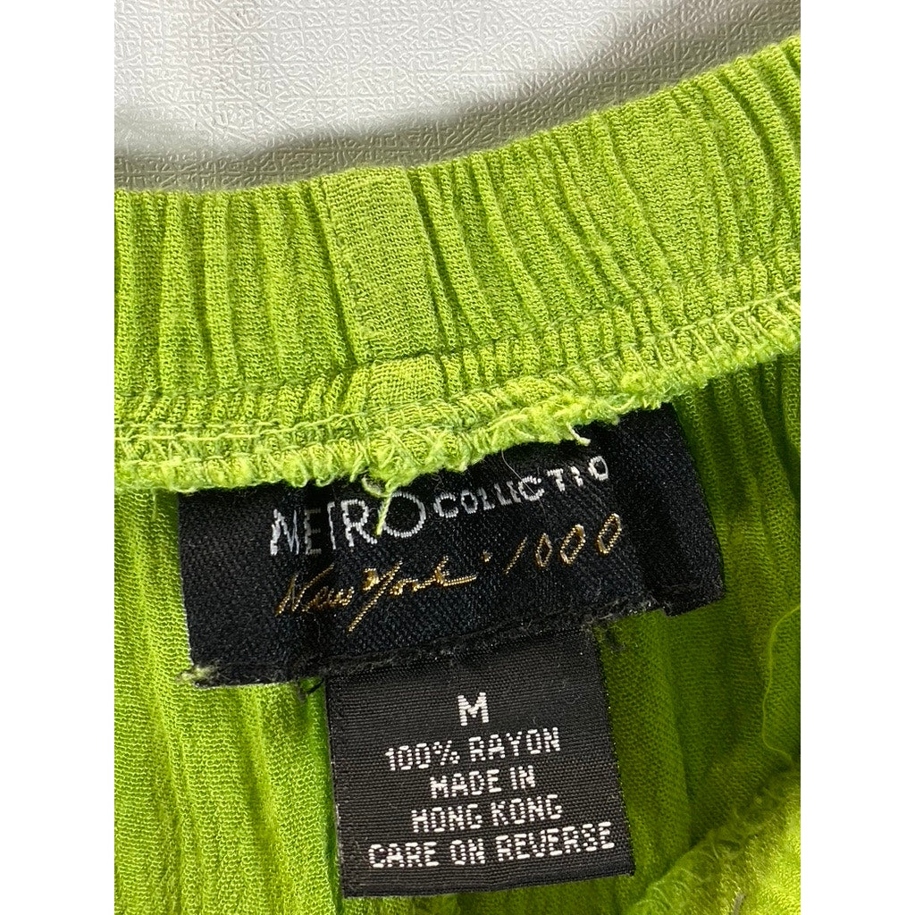 METRO COLLECTION Women's Green Drawstring Straight-Leg Pull-On Crinkle Pant SZ M