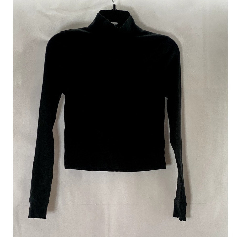 OUTDOOR VOICES Women's Black Rib Long Sleeve Pullover Turtleneck Top SZ S