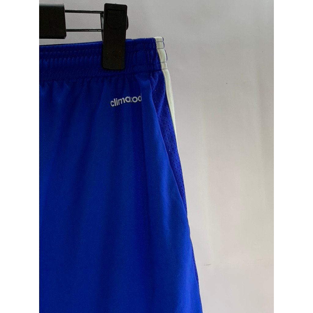 ADIDAS Women's Blue/White 3-Stripe Elastic Waist Climacool Pull-On Shorts SZ S
