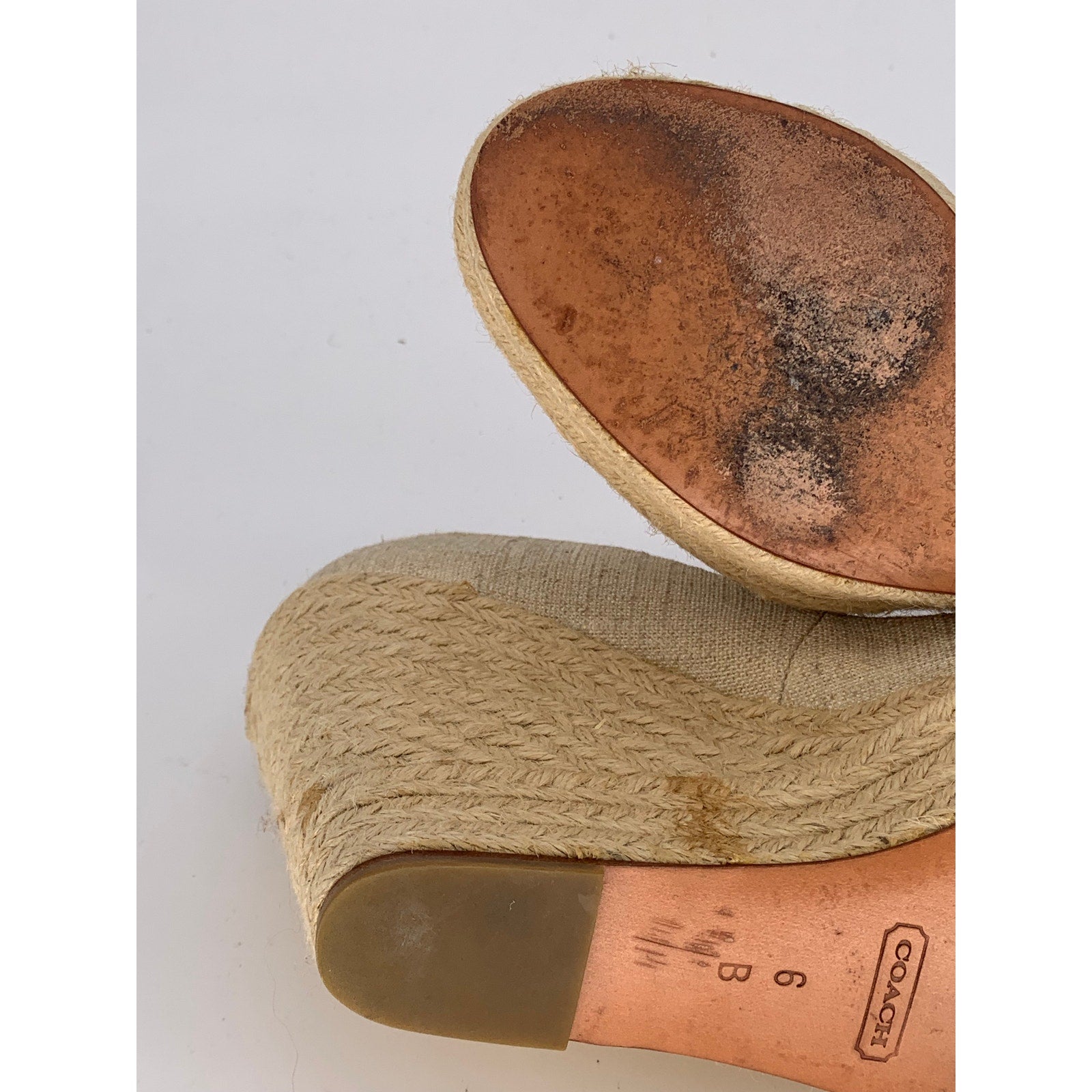 COACH Women's Beige Milan Peep-Toe Canvas Espadrille Wedge Platform Heels SZ 6B