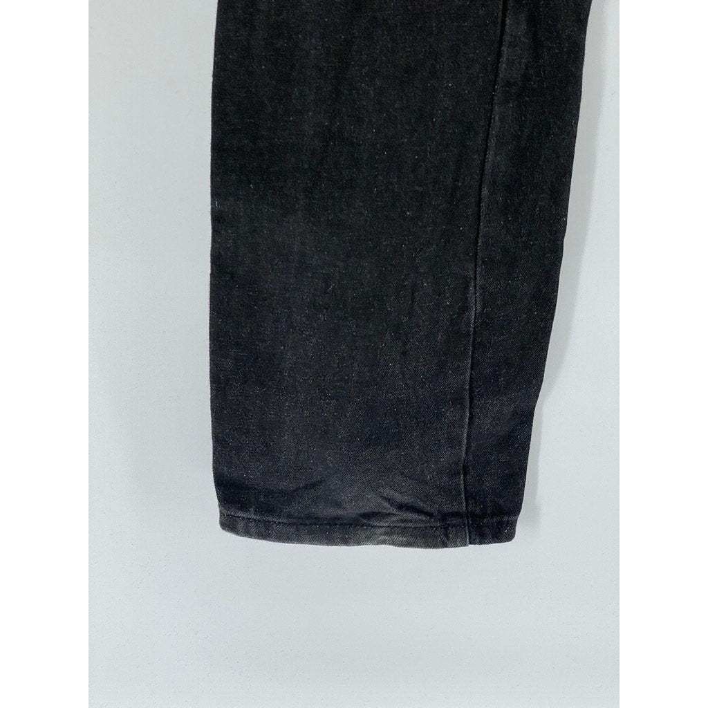 ZARA Women's Black Denim Striped High-Rise Slim Leg Regular-Fit Jeans SZ 8