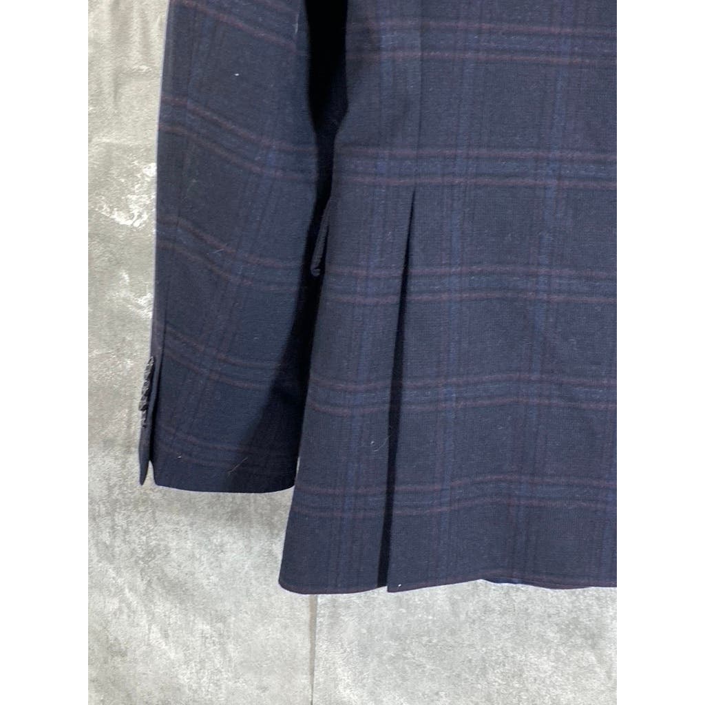 TOMMY HILFIGER Men's Navy Windowpane Two-Button Modern-Fit Sport Coat SZ 38R