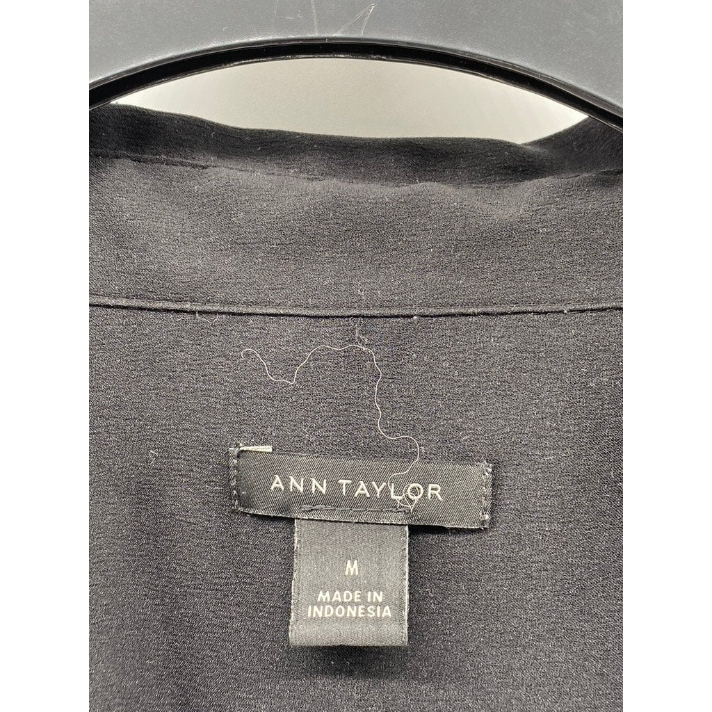ANN TAYLOR Women's Black Solid Regular-Fit Button-Up Long Sleeve Top SZ M