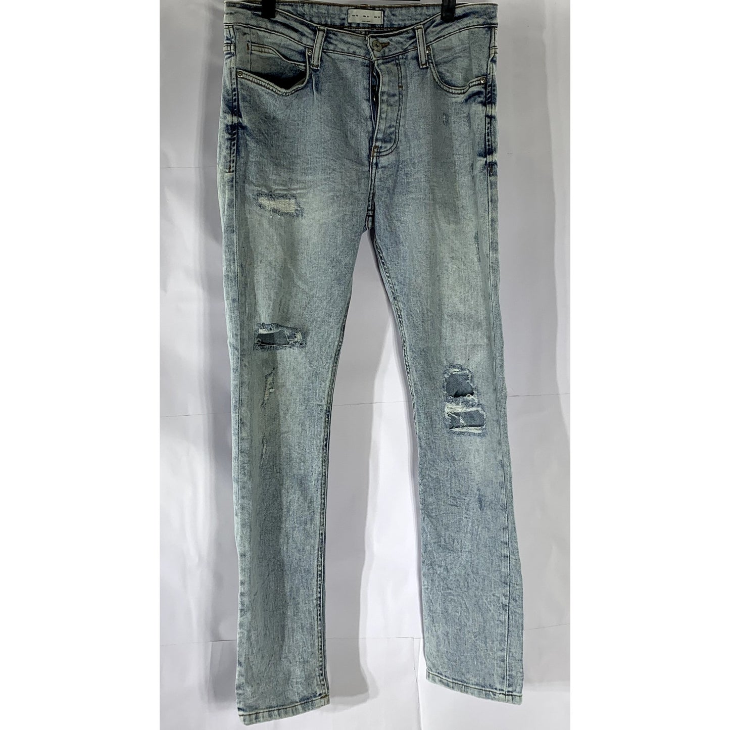 ZARA Men’s Light Blue Wash Denim Distressed Slim-Leg Button-Fly Jean SZ 32