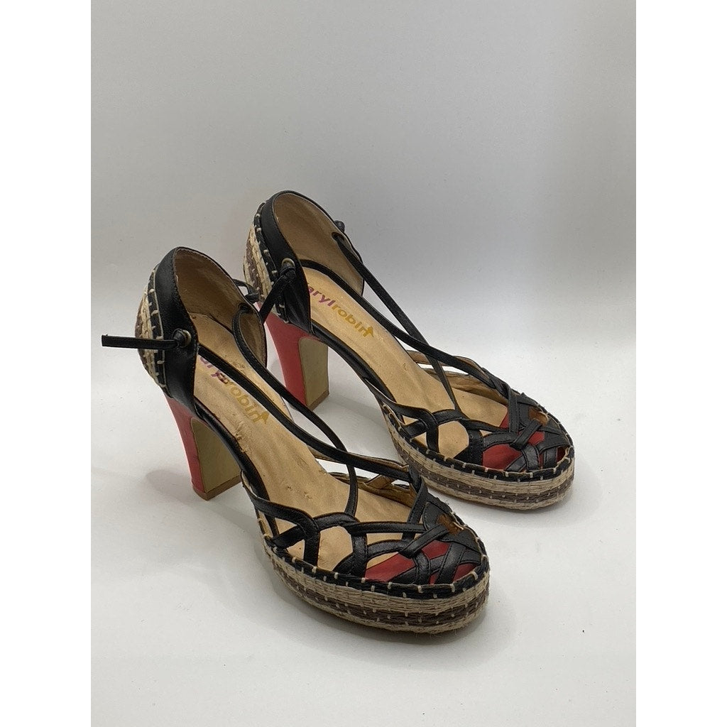 FARYL ROBIN Women’s Black Hay Woven Cutout Closed Toe Ankle-Strap Sandals SZ 6.5