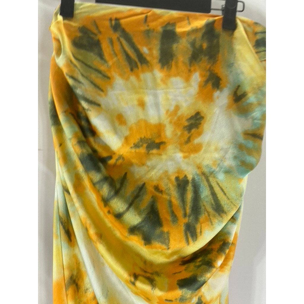 PRETTY LITTLE THINGS Women's Orange Tie-Dye Ruched Side Midi Pull-On Skirt SZ 12