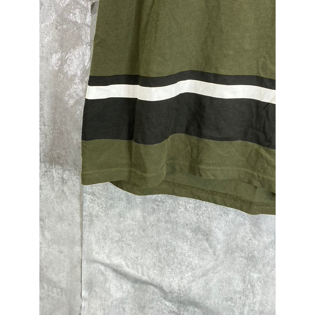 GUESS Men's Olive Green Striped Crewneck Short Sleeve T-Shirt SZ M