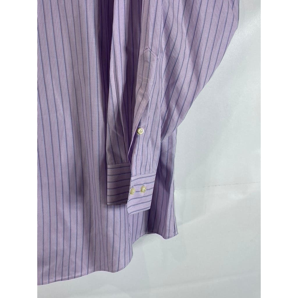 BROOKS BROTHERS 346 Men's Purple Striped Slim-Fit Button-Up Dress Shirt SZ 18