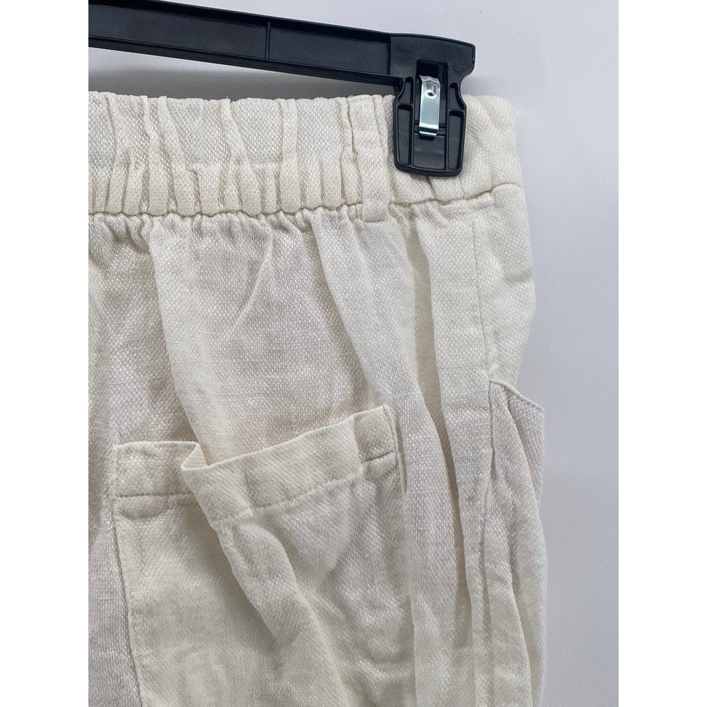 ZARA Women's White Linen Straight-Leg Relaxed-Fit Casual Pants SZ M