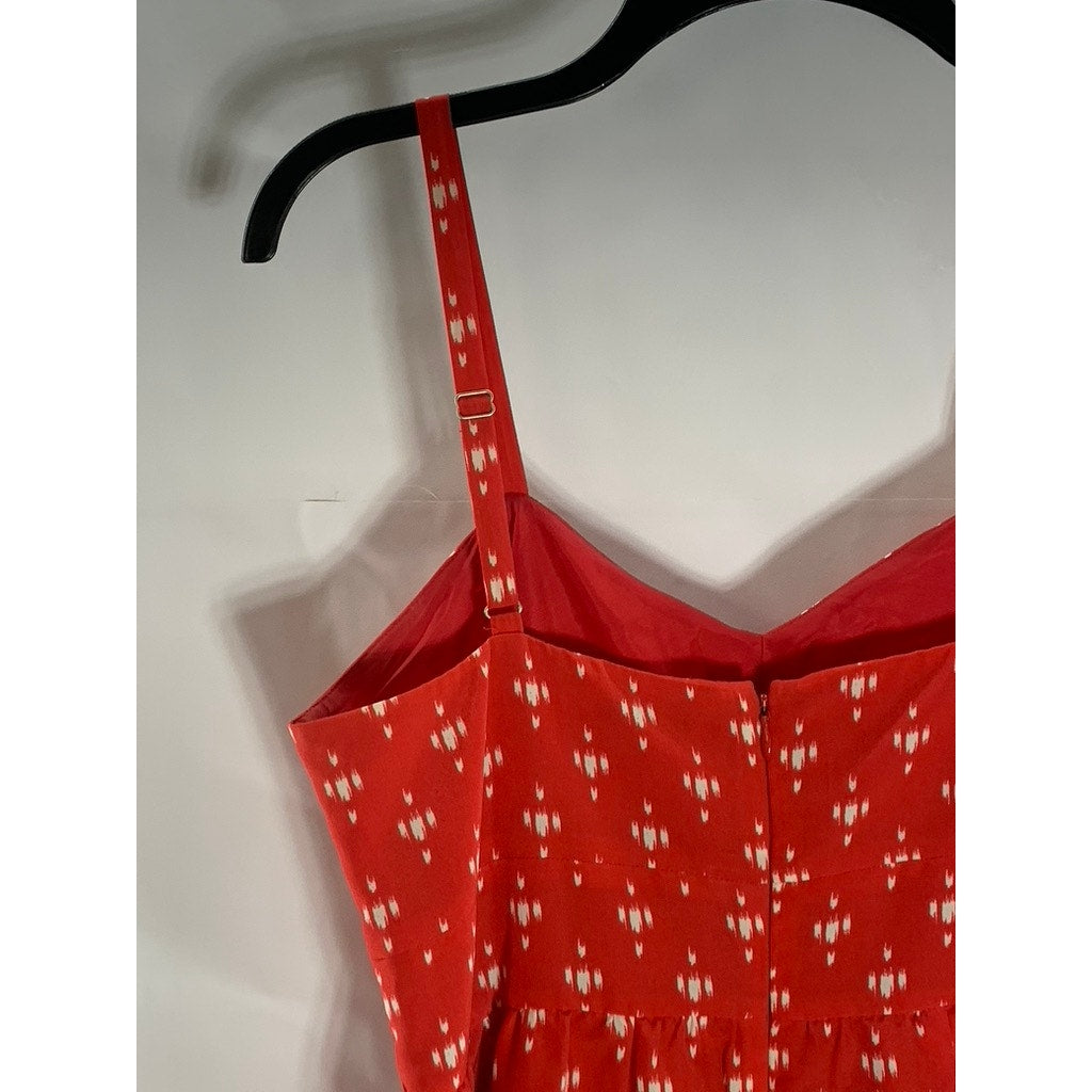 J.CREW Women's Red Printed V-Neck Adjustable Strap Mini Dress SZ 8