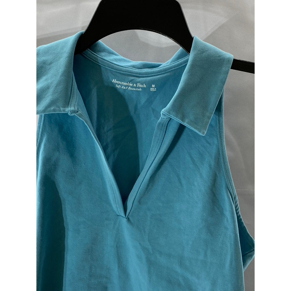 ABERCROMBIE & FITCH Women's Blue Soft Sleeveless Soft A&F Polo Crop Top SZ M