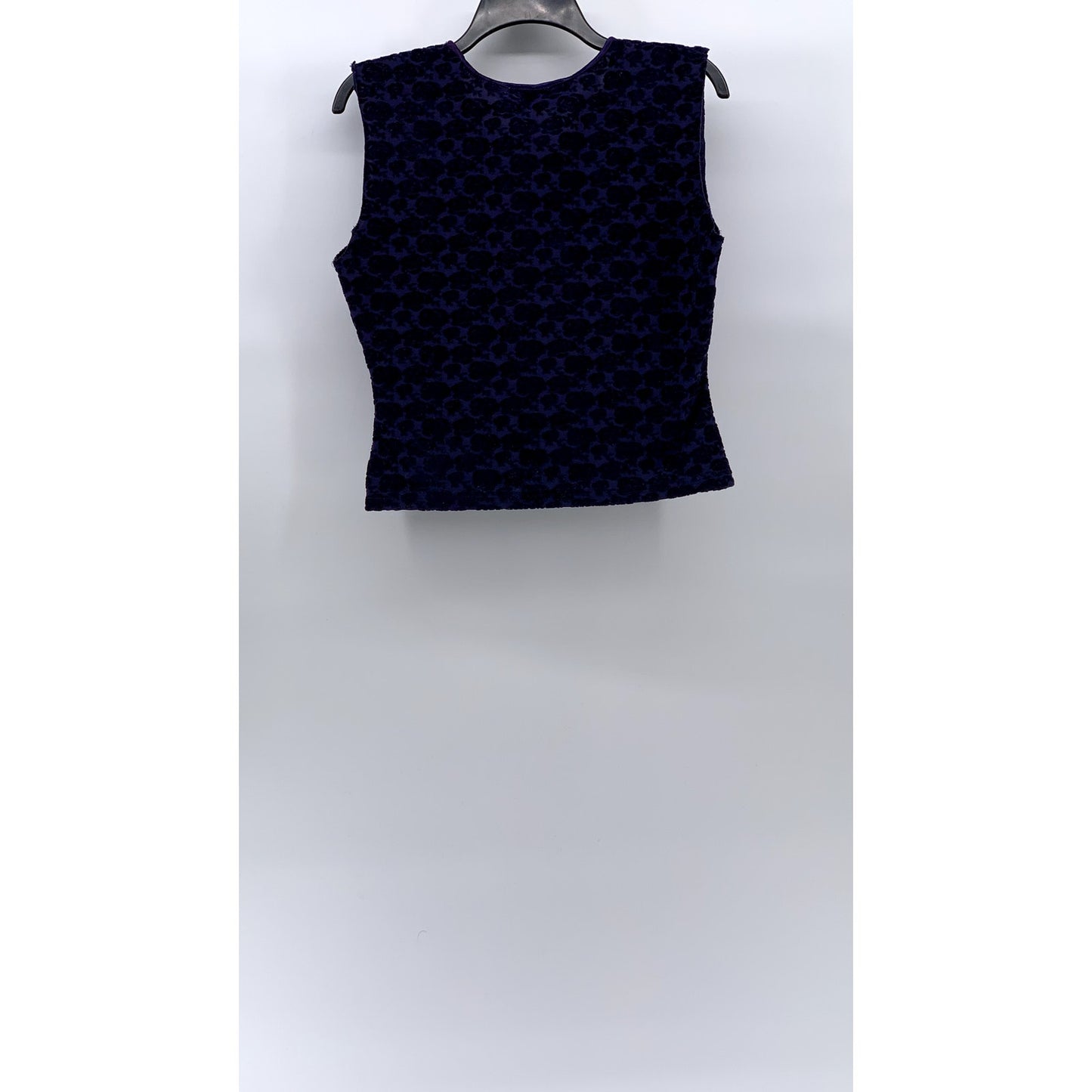 ANCHOR BLUE Women's Blue V-Neck Velvet Rose Print Sleeveless Cropped Top SZ S